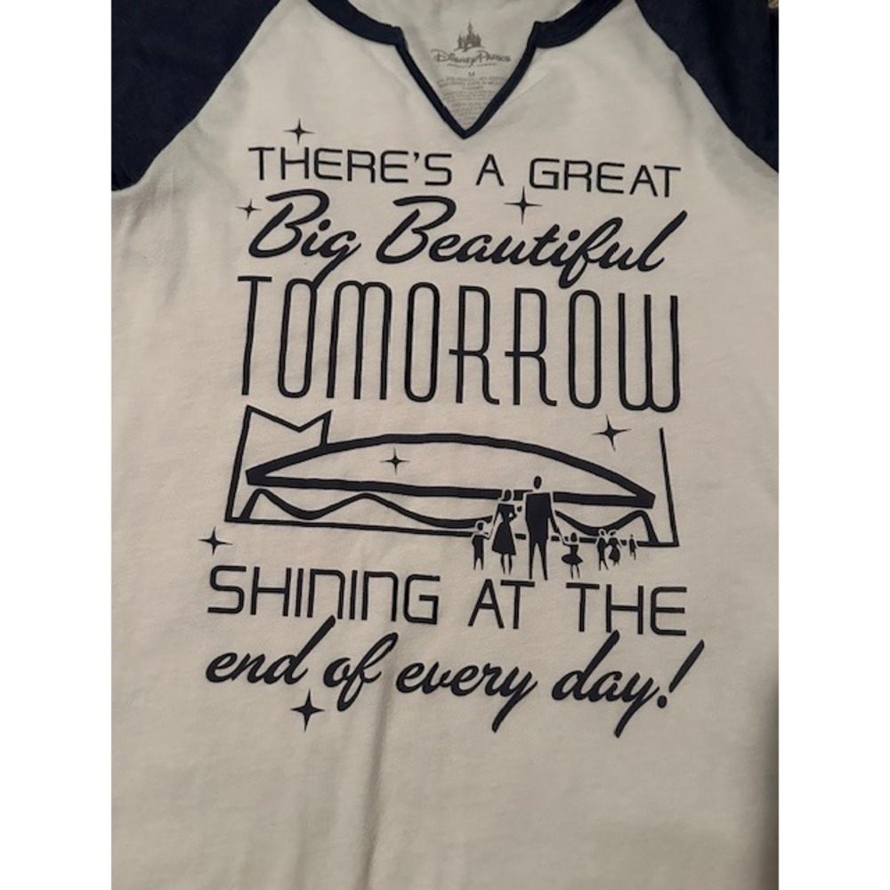 Disney‎ Parks Great Big Beautiful Tomorrow Raglan T-Shirt Adult White Blue - Picture 2 of 4